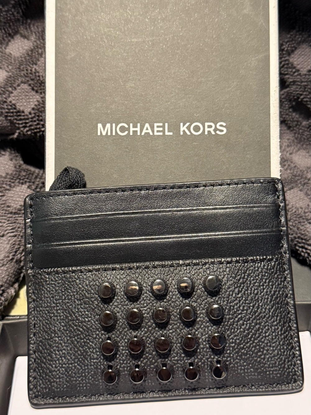 Michael Kors Black Stud-Embellished Leather Card Case